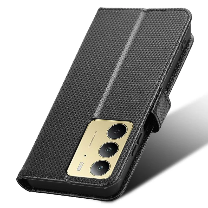 For Realme 14x 5G / C75 4G / V60 Pro 5G Case PU Leather Diamond Texture Wallet Phone Cover - Black