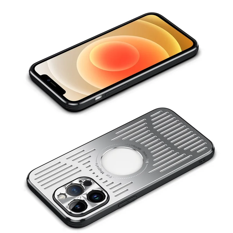 For iPhone 12 Pro Max Magnetic Case Back Hollow Heat Dissipation TPU+Metal Phone Cover - Blue