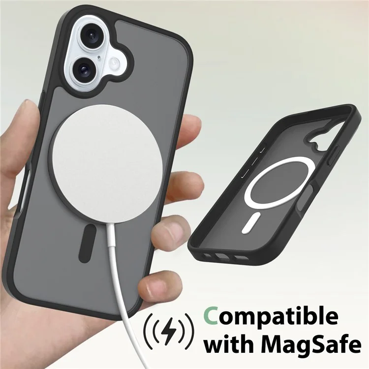 Compatibilité iPhone 16 avec cadre TPU MagSafe, couvercle de téléphone en acrylique à l'arrière et peau tactile - Noir