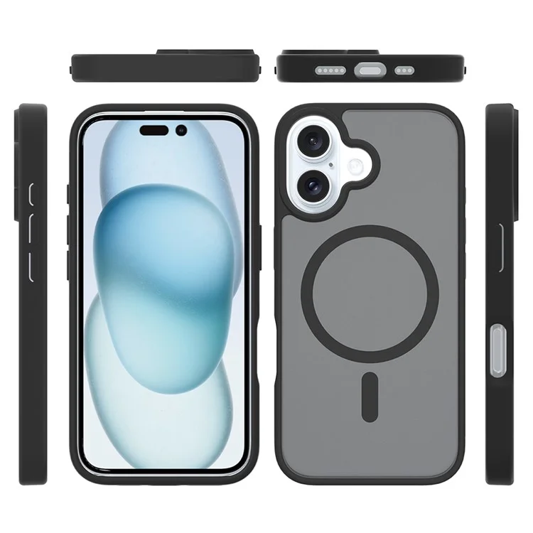 Compatibilité iPhone 16 avec cadre TPU MagSafe, couvercle de téléphone en acrylique à l'arrière et peau tactile - Noir