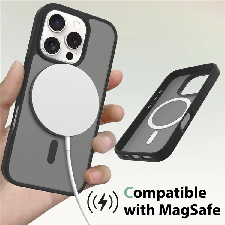 Para iPhone 16 Pro Compatível com MagSafe Capa de telefone com moldura de TPU e parte traseira de acrílico - Preto