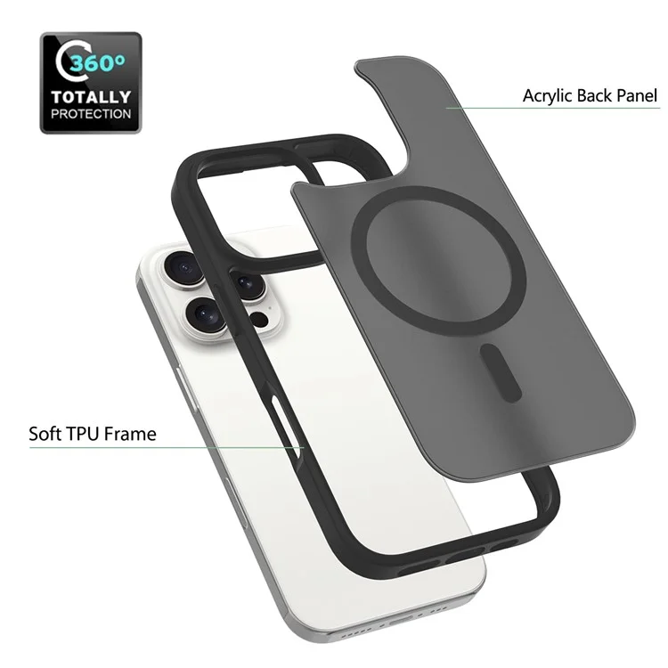 Para iPhone 16 Pro Compatível com MagSafe Capa de telefone com moldura de TPU e parte traseira de acrílico - Preto