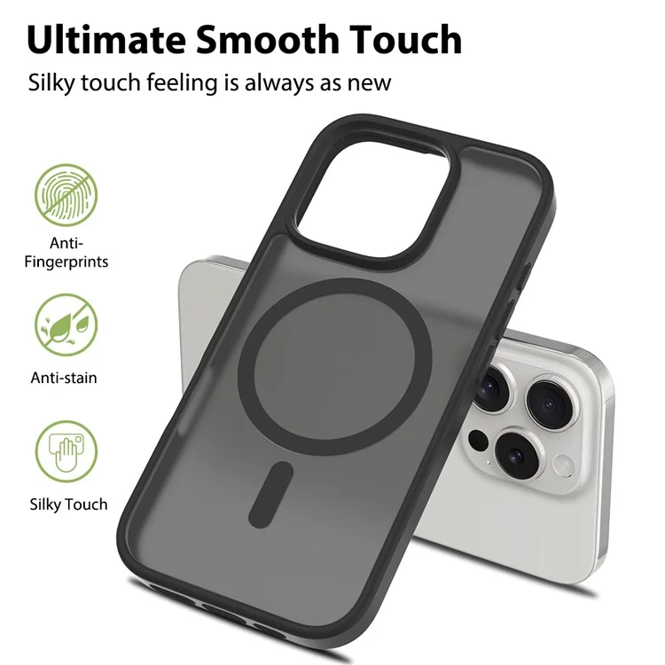 Étui de protection pour iPhone 16 Pro Max compatible avec MagSafe, avec cadre en TPU et dos en acrylique - Noir