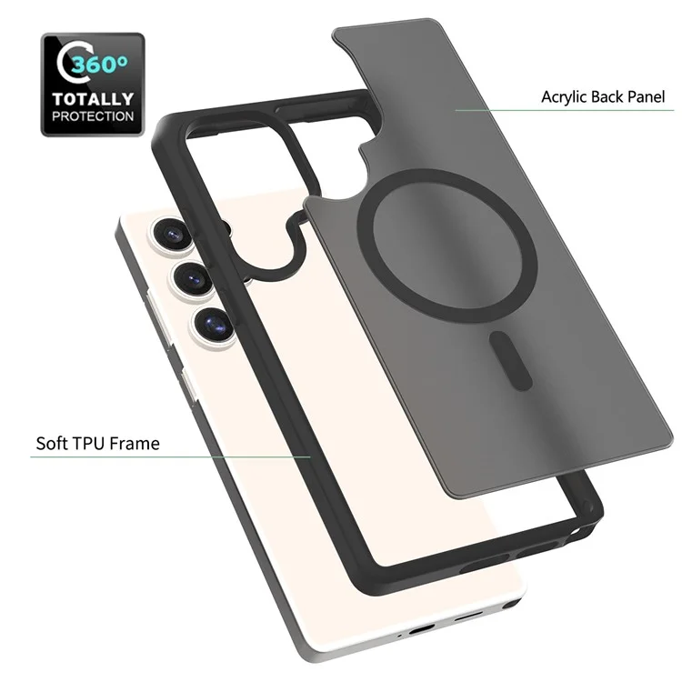Capa para Samsung Galaxy S25 Ultra compatível com MagSafe, estrutura de TPU e tampa traseira acrílica - Preta