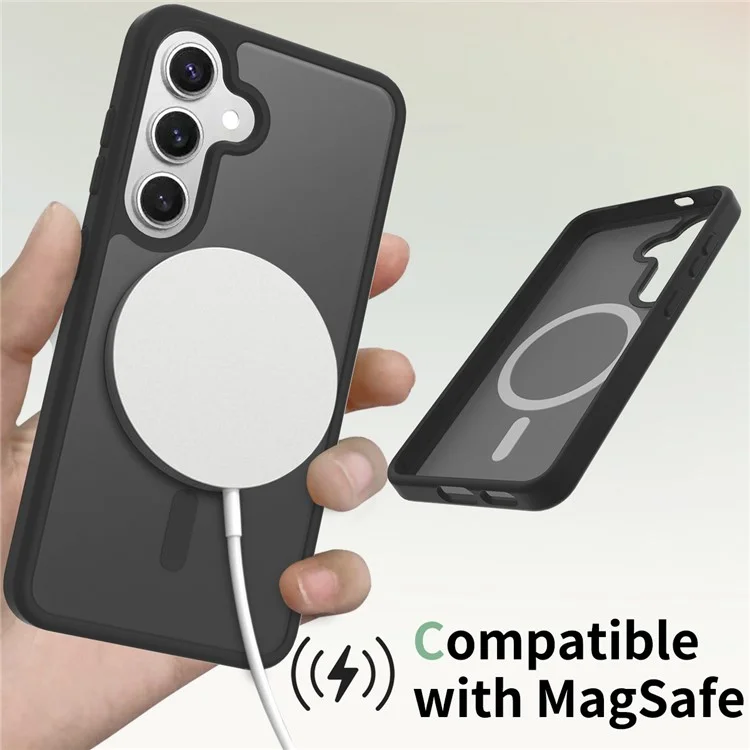 Étui pour Samsung Galaxy S25 / S24 compatible avec cadre TPU MagSafe Couverture de téléphone en acrylique dos Peau tactile - Noir