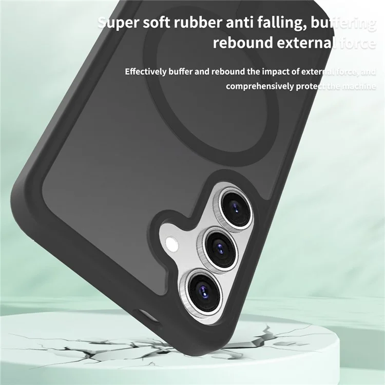 Étui pour Samsung Galaxy S25 / S24 compatible avec cadre TPU MagSafe Couverture de téléphone en acrylique dos Peau tactile - Noir