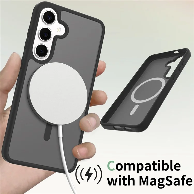 Capa compatível com Samsung Galaxy S25+ / S24+ com estrutura TPU MagSafe e tampa traseira de acrílico - Preta