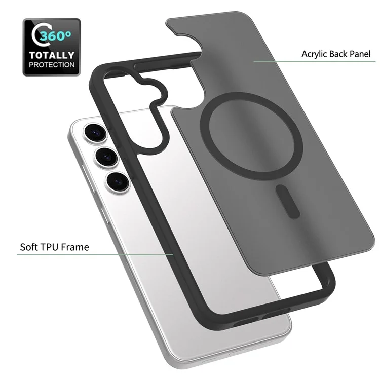 Capa compatível com Samsung Galaxy S25+ / S24+ com estrutura TPU MagSafe e tampa traseira de acrílico - Preta