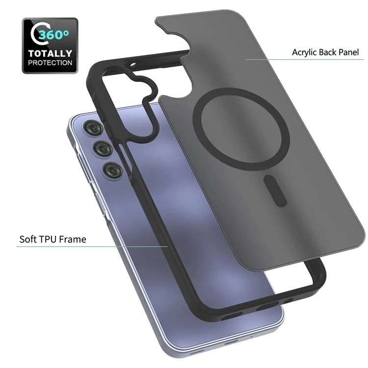 Coque pour Samsung Galaxy A16 5G / A16 4G compatible avec MagSafe, cadre en TPU, dos en acrylique, protection d'écran tactile - Noir