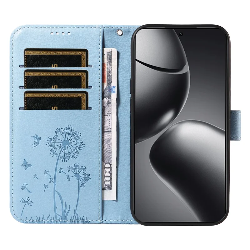 Étui en cuir pour Xiaomi 14T Coque de téléphone à motif de pissenlit - Bleu ciel