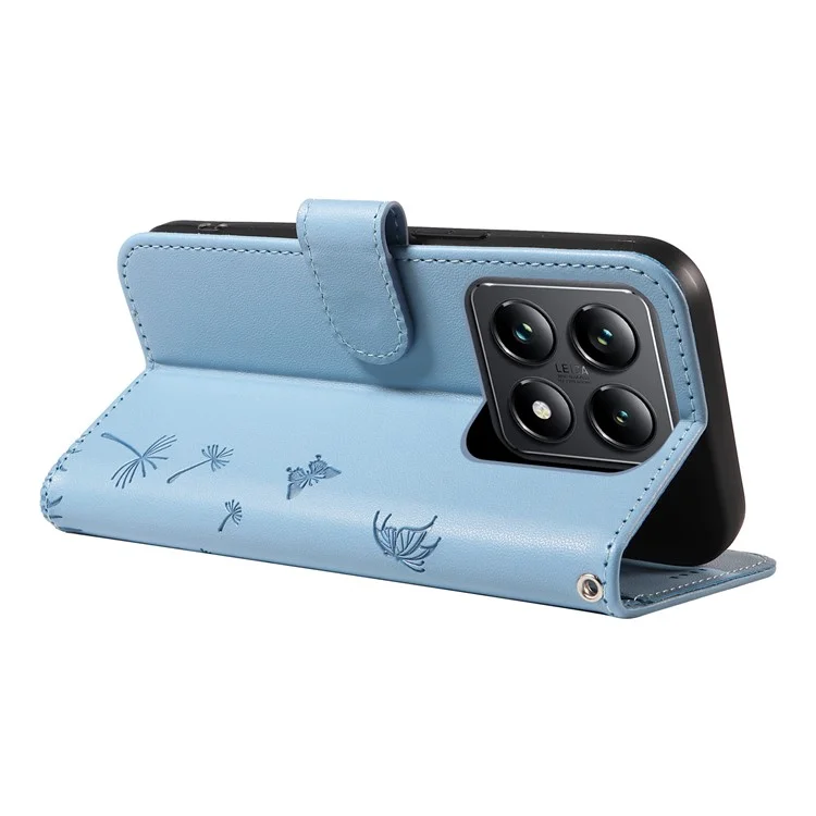 Étui en cuir pour Xiaomi 14T Coque de téléphone à motif de pissenlit - Bleu ciel