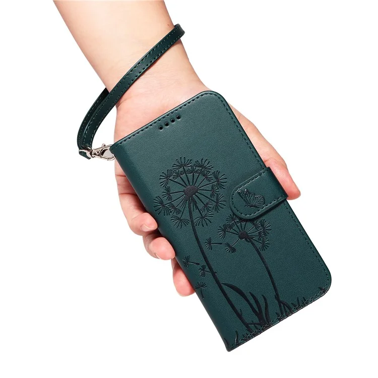 Чехол-книжка для Xiaomi Redmi Note 13 Pro+ 5G из кожи с рисунком одуванчика - синий