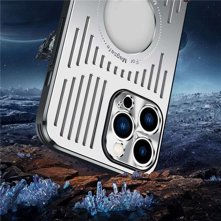 For iPhone 13 Pro Max Case Compatible with MagSafe Back Hollow Heat Dissipation TPU+Metal Phone Cover - Blue