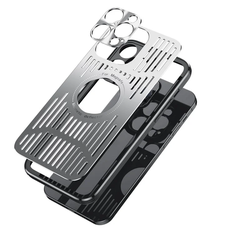 For iPhone 13 Pro Max Case Compatible with MagSafe Back Hollow Heat Dissipation TPU+Metal Phone Cover - Blue
