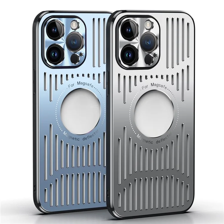 For iPhone 13 Pro Max Case Compatible with MagSafe Back Hollow Heat Dissipation TPU+Metal Phone Cover - Blue