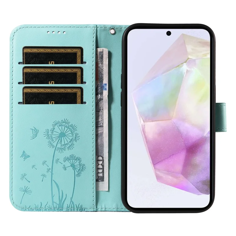 For Samsung Galaxy A36 5G Leather Case Wallet Phone Cover Dandelion Imprint - Green