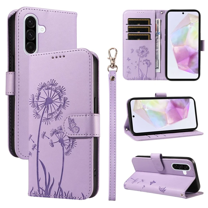 For Samsung Galaxy A36 5G Leather Case Wallet Phone Cover Dandelion Imprint - Purple