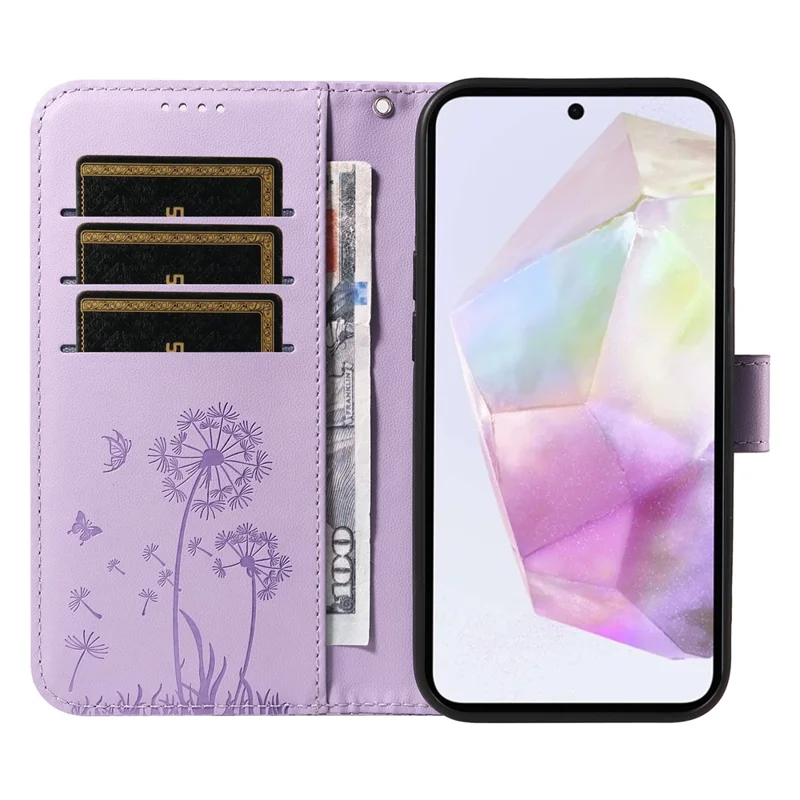 For Samsung Galaxy A36 5G Leather Case Wallet Phone Cover Dandelion Imprint - Purple