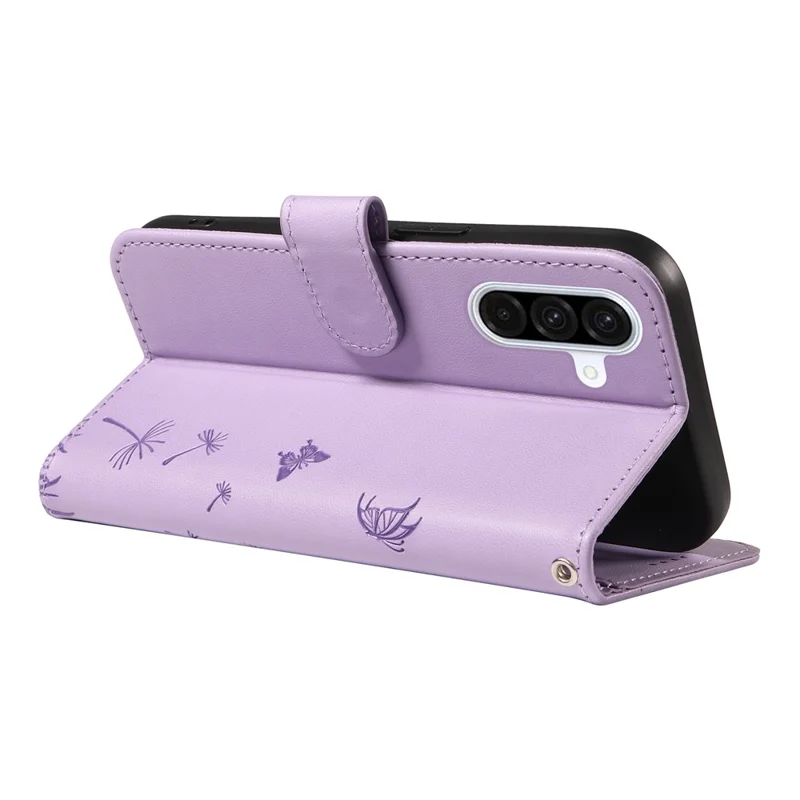 For Samsung Galaxy A36 5G Leather Case Wallet Phone Cover Dandelion Imprint - Purple