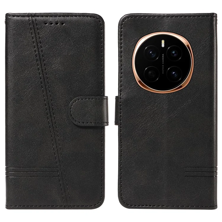For Honor Magic7 5G Wallet Phone Case T-Shape Lines Leather Cover - Schwarz