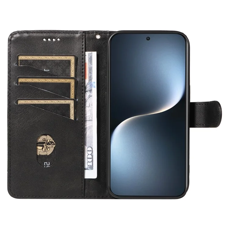 For Honor Magic7 5G Wallet Phone Case T-Shape Lines Leather Cover - Schwarz
