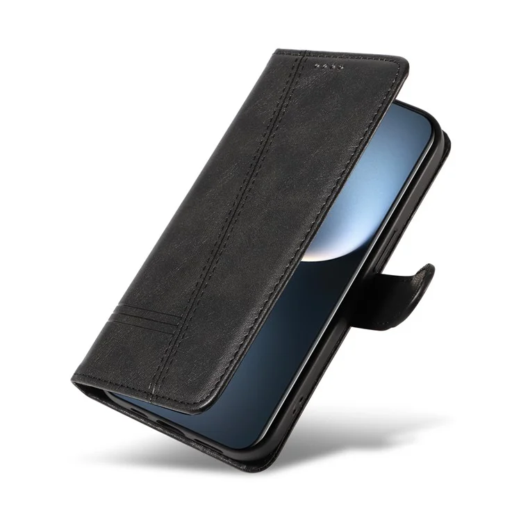 For Honor Magic7 5G Wallet Phone Case T-Shape Lines Leather Cover - Schwarz