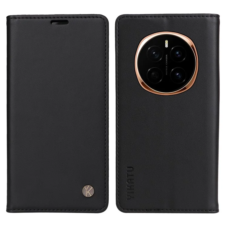 Capa de telefone de couro com slot para cartão e suporte YIKATU YK-001 For Honor Magic7 5G - Preto