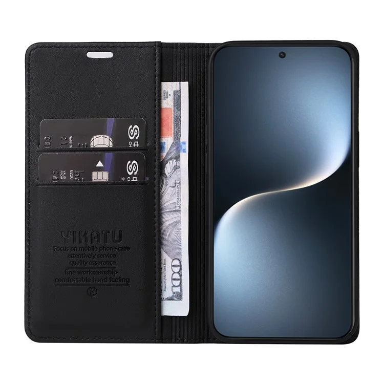 Capa de telefone de couro com slot para cartão e suporte YIKATU YK-001 For Honor Magic7 5G - Preto