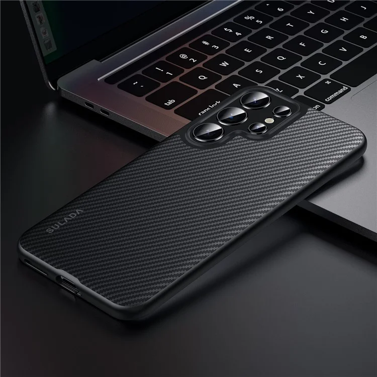 SULADA Hülle für Samsung Galaxy S25 Ultra kompatibel mit MagSafe Metalllinsenrahmen PU+TPU Handyhülle - Schwarz