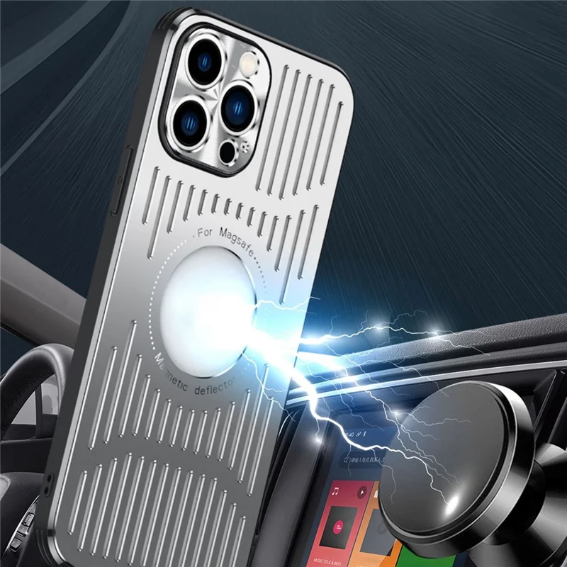 For iPhone 13 Pro Magnetic Case Back Hollow Heat Dissipation TPU+Metal Phone Protector - Blue