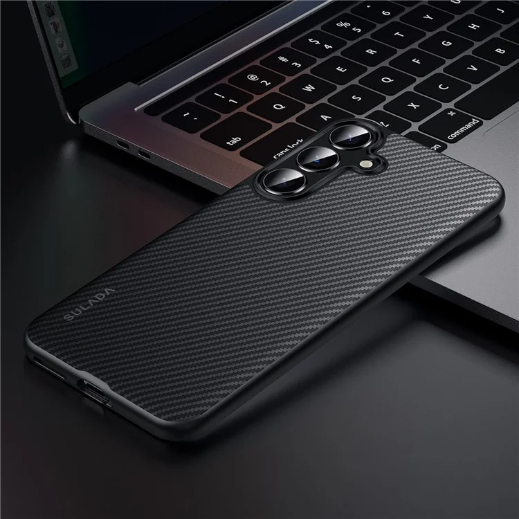 SULADA For Samsung Galaxy S25+ Case Compatible with MagSafe Metal Lens Frame PU+TPU Phone Cover - Black