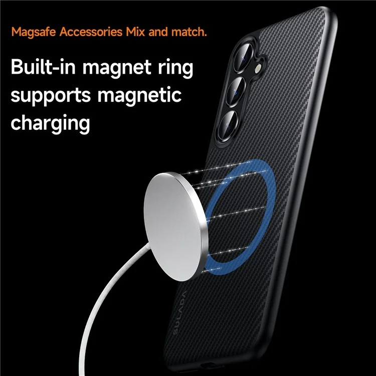 SULADA For Samsung Galaxy S25+ Case Compatible with MagSafe Metal Lens Frame PU+TPU Phone Cover - Black