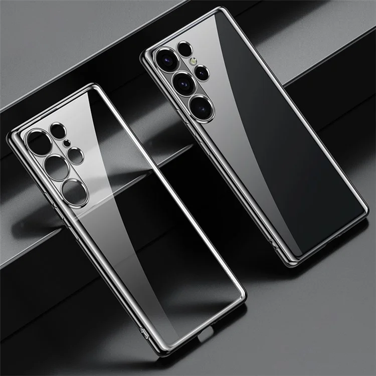 SULADA Custodia per Samsung Galaxy S25 Ultra, ultra sottile, rivestimento in TPU cromato trasparente - Nero