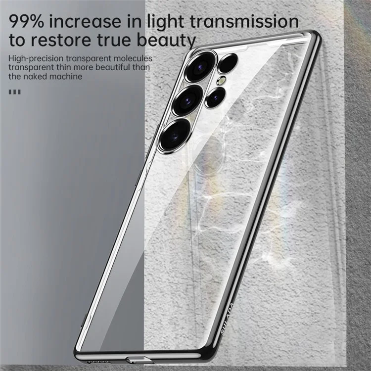SULADA Custodia per Samsung Galaxy S25 Ultra, ultra sottile, rivestimento in TPU cromato trasparente - Nero