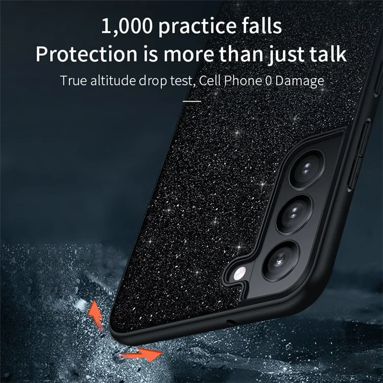 SULADA Hülle für Samsung Galaxy S25 aus PU-Leder + PC + TPU mit Glitzer-Pailletten - Schwarz