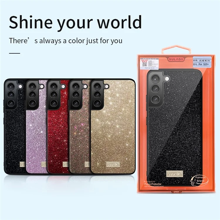 SULADA Hülle für Samsung Galaxy S25 aus PU-Leder + PC + TPU mit Glitzer-Pailletten - Schwarz