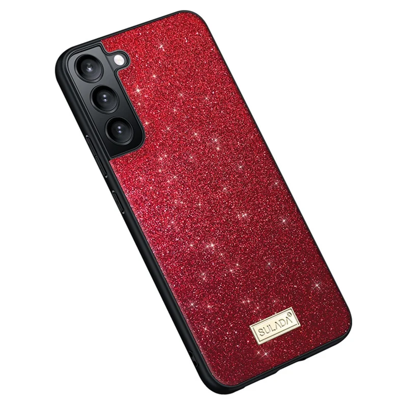 SULADA For Samsung Galaxy S25 Case PU Leather + PC + TPU Glitter Sequins Back Phone Cover - Red