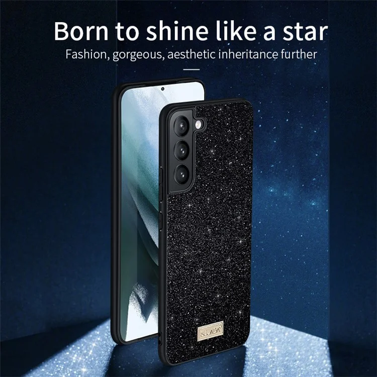 SULADA Hülle für Samsung Galaxy S25+ aus PU-Leder + PC + TPU mit glitzernden Pailletten - Schwarz