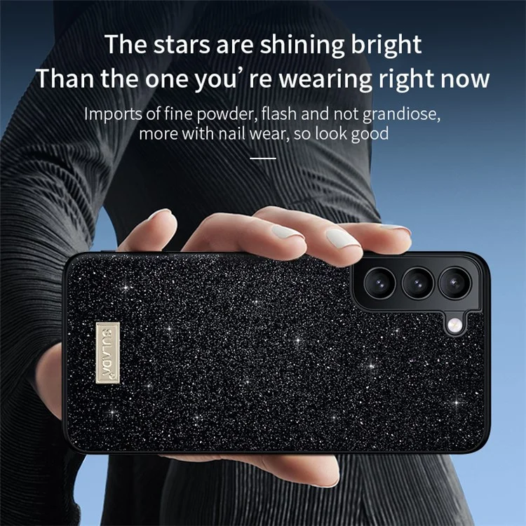 SULADA Hülle für Samsung Galaxy S25+ aus PU-Leder + PC + TPU mit glitzernden Pailletten - Schwarz