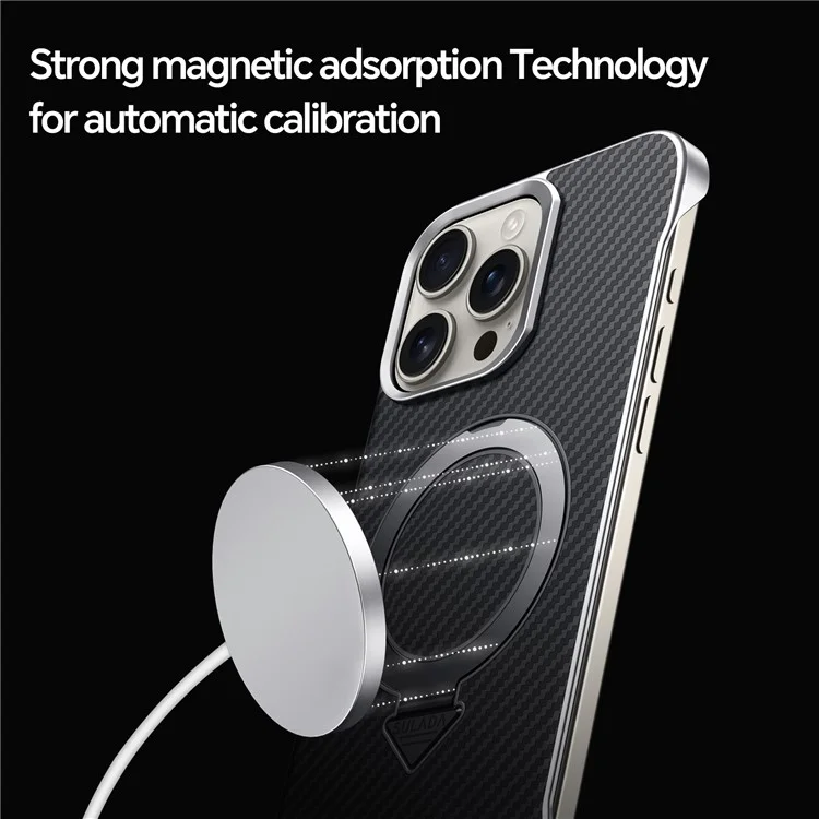 SULADA Funda para iPhone 15 Pro Max compatible con MagSafe, con soporte, de PU + PC, con textura de fibra de carbono - Negro
