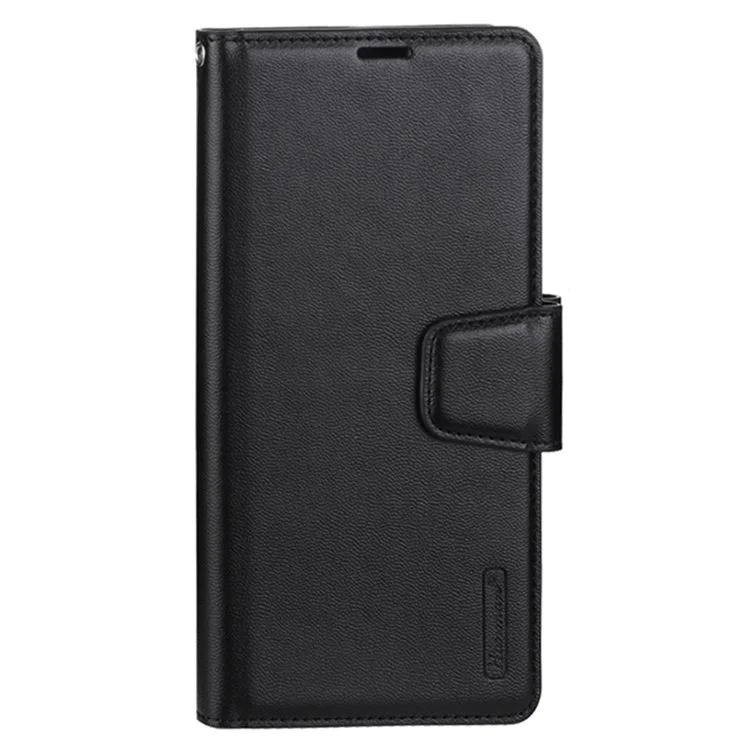 HANMAN Mill Series para iPhone 14 Case Flip Folio de Couro PU Fechamento Magnético Suporte à Prova de Choque Capa de Telefone - Preto