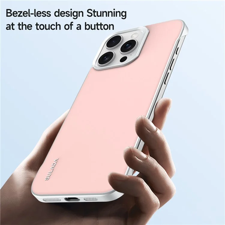 Coque pour iPhone 16 Pro Max SULADA sans cadre en PU + PC - Rose