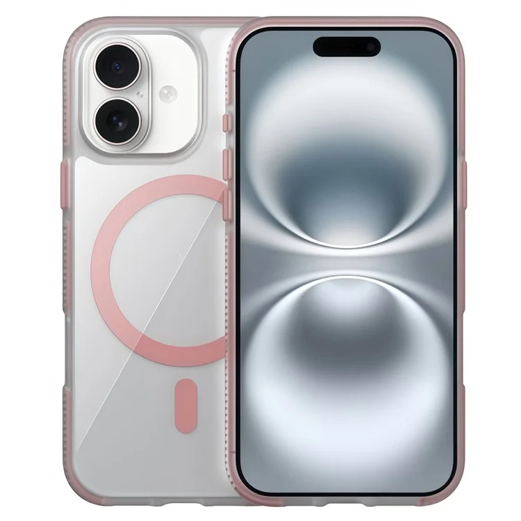 Capa para iPhone 16 compatível com MagSafe PC + TPU + PE à prova de choques - Rosa