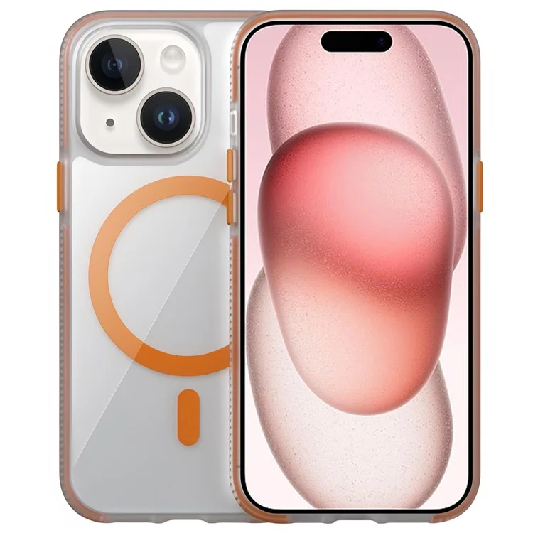 Capa para iPhone 15 compatível com MagSafe PC + TPU + PE à prova de choques - Laranja