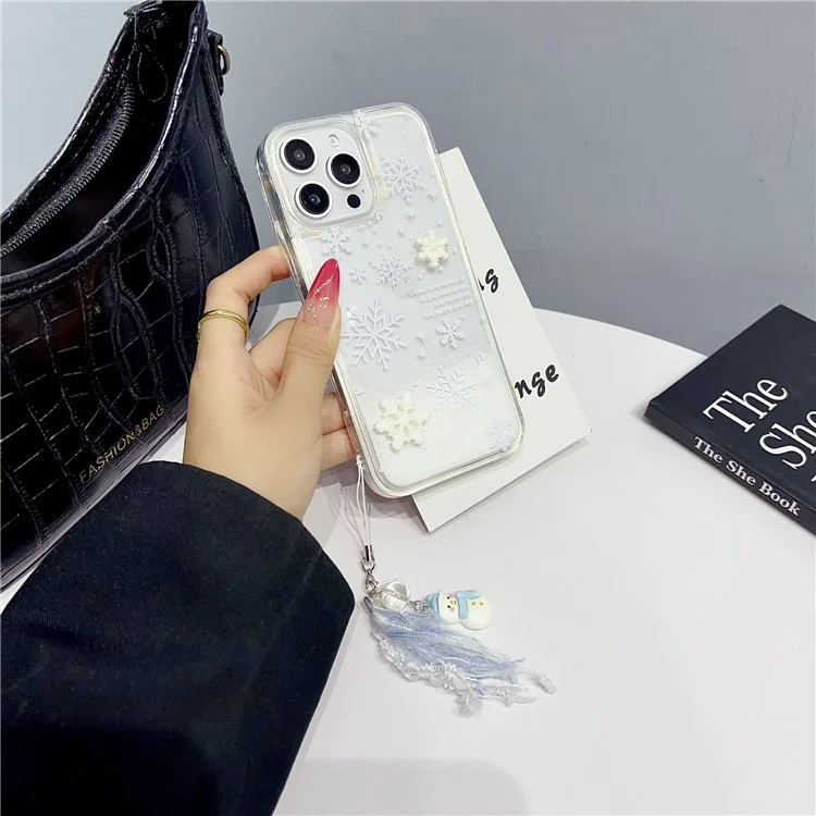Custodia per iPhone 13 Pro Max, stile fiocco di neve, liquida, sabbia mobile, copertura protettiva in TPU - foro preciso per l'obiettivo