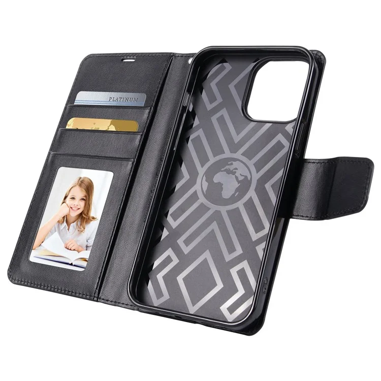HANMAN Mill Series para iPhone 14 Pro Max Carteira Capa de Telefone Magnética Proteção Couro PU Anti-Risco Flip Phone Case - Preto