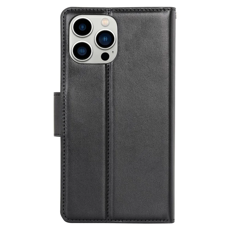 HANMAN Mill Series para iPhone 14 Pro Max Carteira Capa de Telefone Magnética Proteção Couro PU Anti-Risco Flip Phone Case - Preto