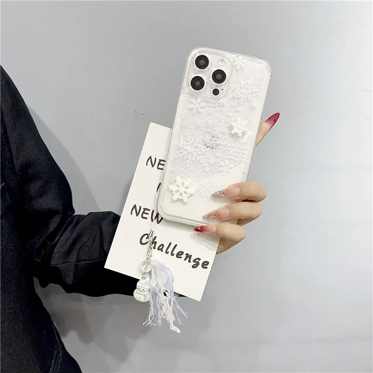 For iPhone 14 Pro Max Case Snowflake Style Liquid Quicksand TPU Protective Cover - Precise Lens Hole
