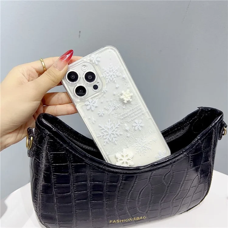 For iPhone 14 Pro Max Case Snowflake Style Liquid Quicksand TPU Protective Cover - Precise Lens Hole