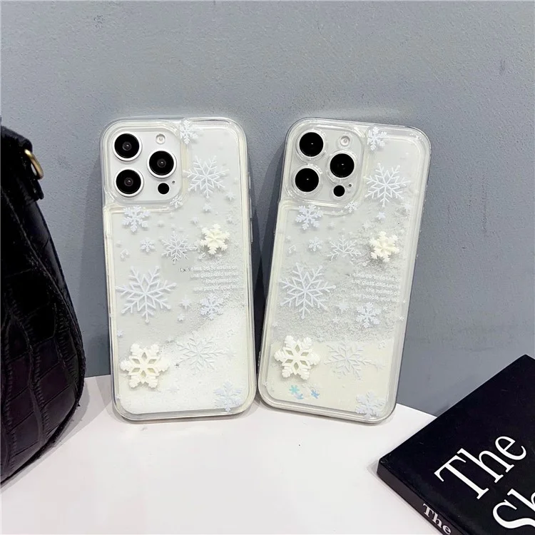 For iPhone 14 Pro Max Case Snowflake Style Liquid Quicksand TPU Protective Cover - Precise Lens Hole